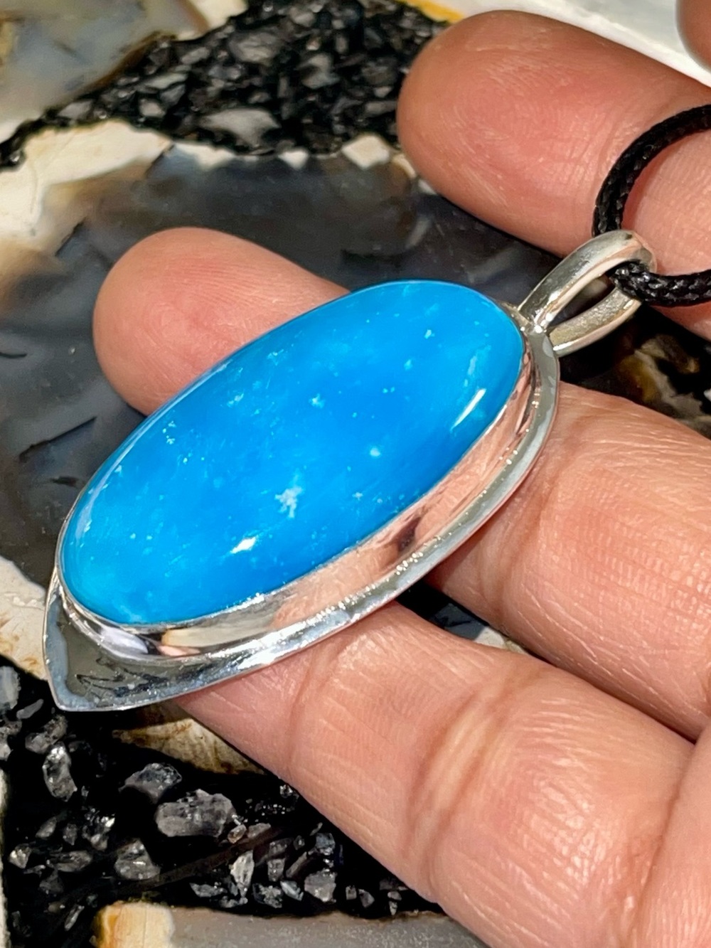 Blue Hemimorphite Crystal Pendant 2”